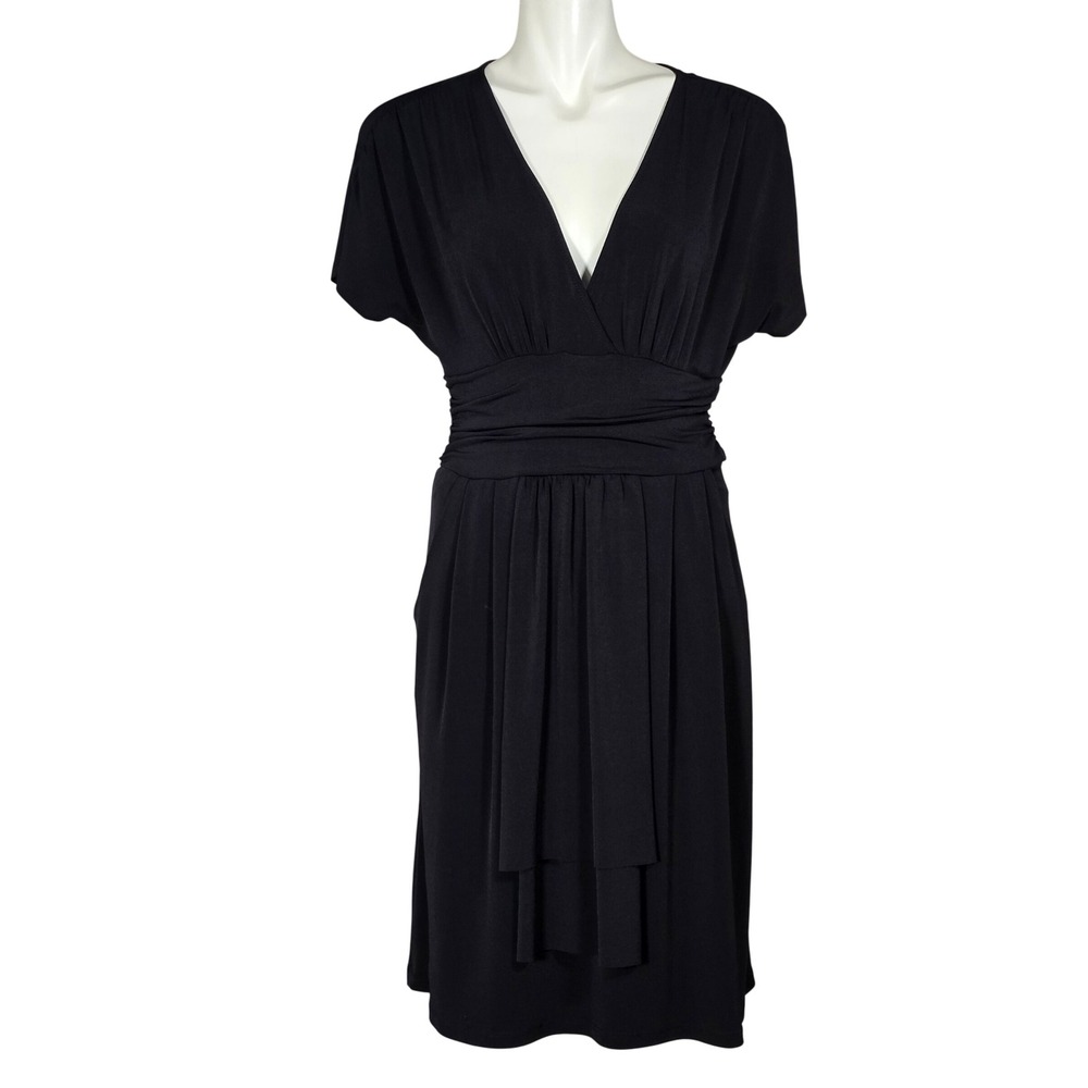 RW&CO Women's Faux Wrap Ruched Waist Pocket Sheath Dress Black M